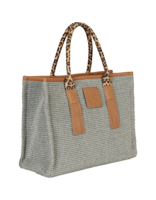 Τσάντα tote σε υλικό Raffia με δερμάτινα δεσίματα ΟΛΕΣ ΟΙ ΤΣΑΝΤΕΣ