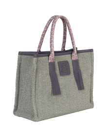 Τσάντα tote σε υλικό Raffia με δερμάτινα δεσίματα ΟΛΕΣ ΟΙ ΤΣΑΝΤΕΣ