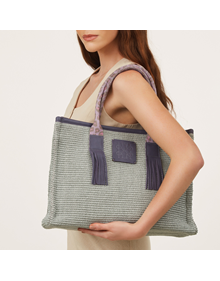 Τσάντα tote σε υλικό Raffia με δερμάτινα δεσίματα ΟΛΕΣ ΟΙ ΤΣΑΝΤΕΣ